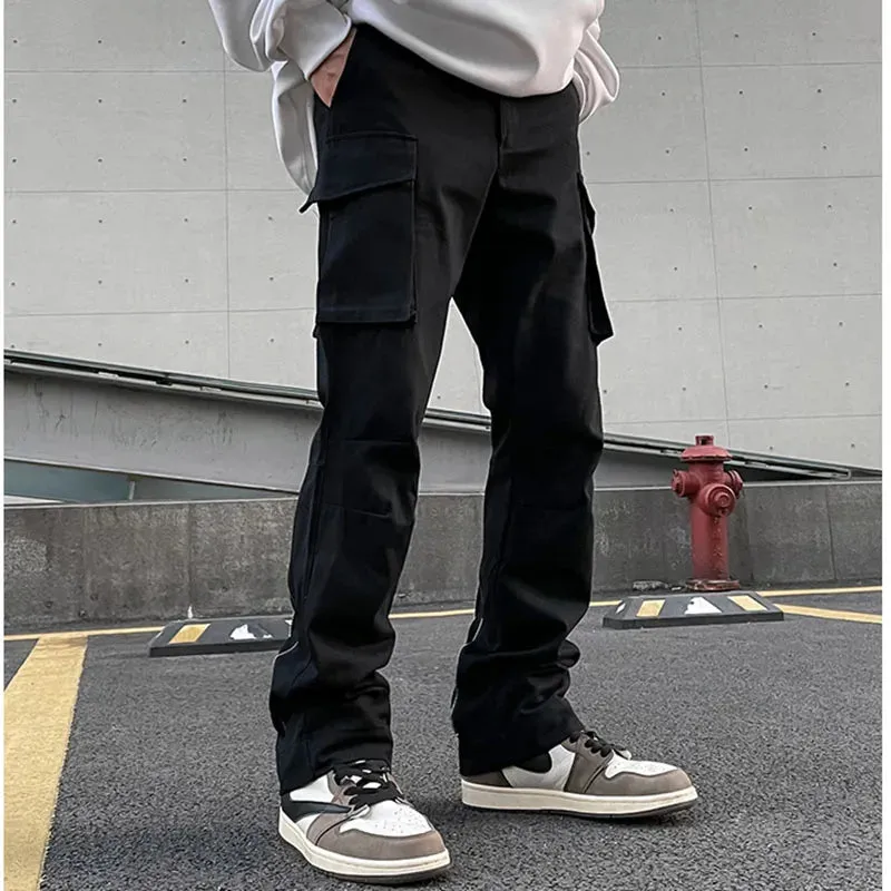 Wiaofellas Back Zipper Pockets Retro Black Overalls for Men and Women Streetwear Casual Oversize Cargo Pants Loose Vibe Style Trousers