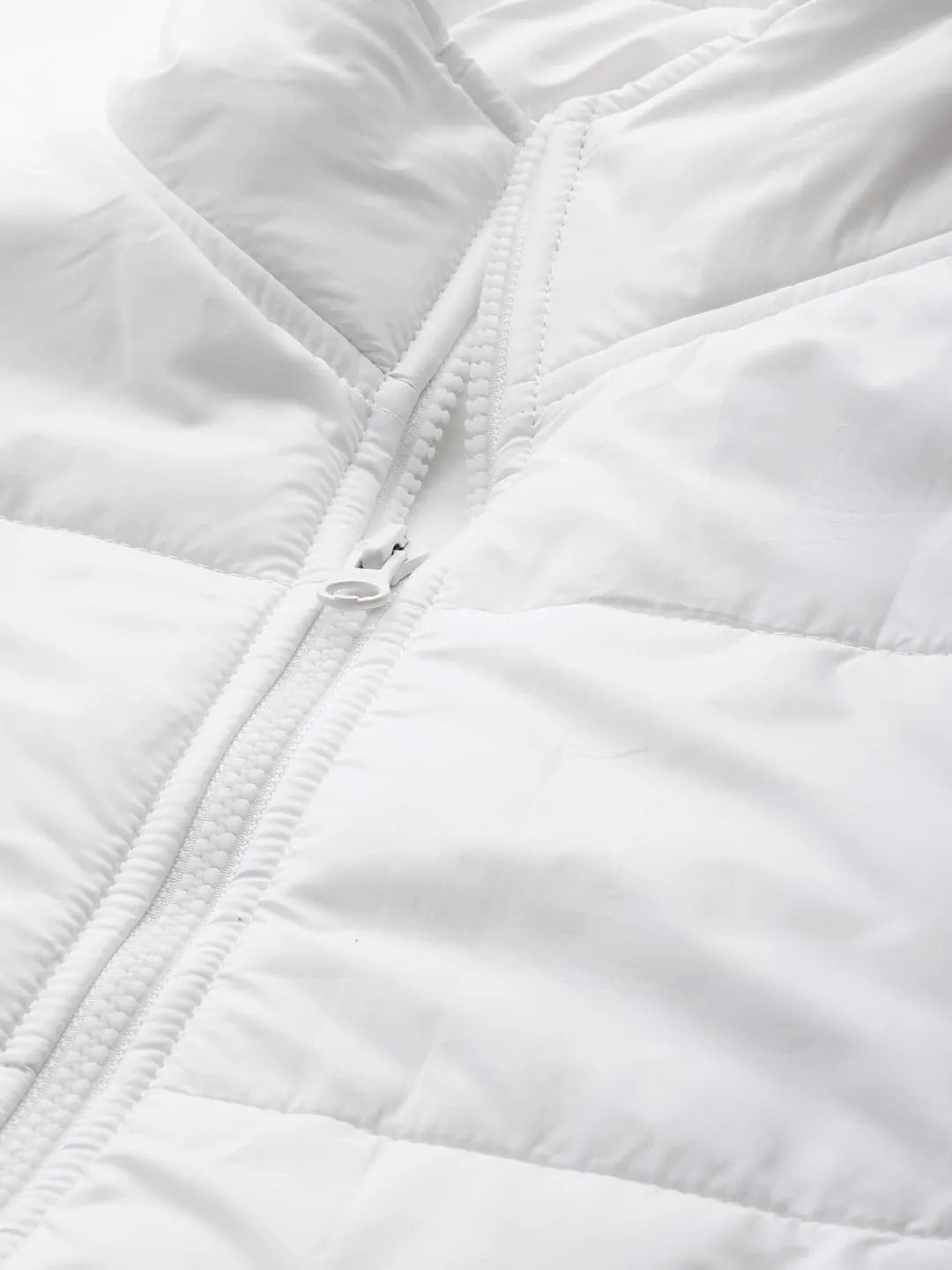 Women White Front Flap Pocket Quilted Puffer Jacket