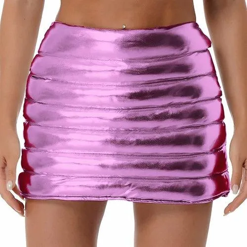 Womens Metallic Shiny Skirts Winter Warm A-Line Mini Skirt