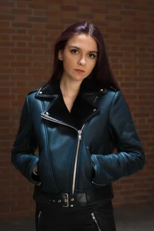 Women's Shearling Lined Biker Leather Jacket