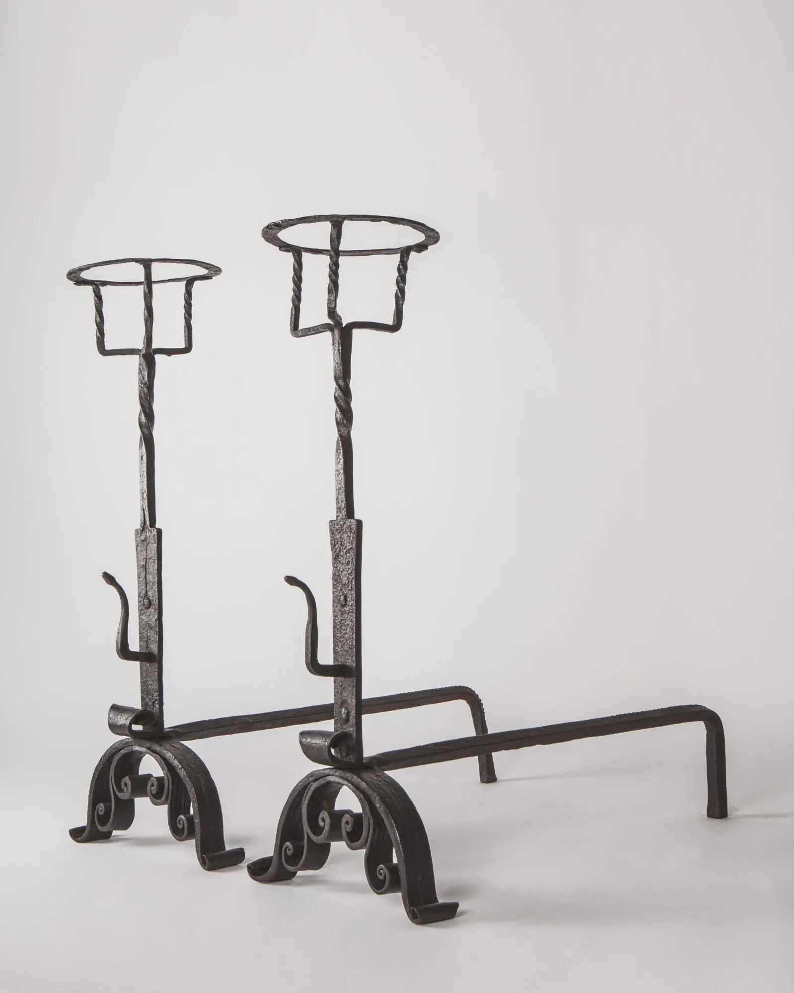 Wrought Iron Andirons with Summer Cups