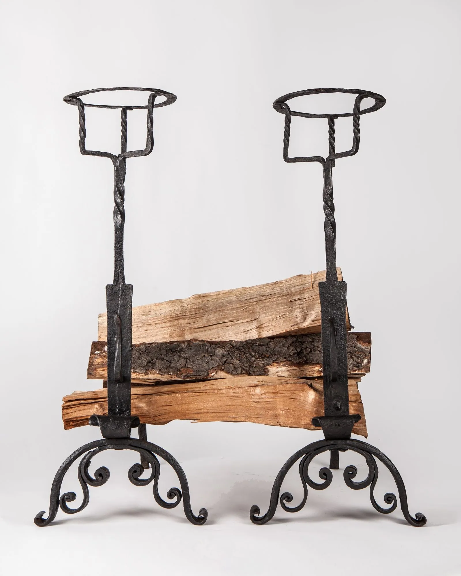 Wrought Iron Andirons with Summer Cups